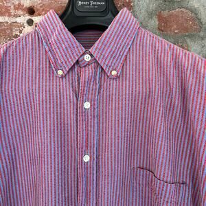 VTG L.L. BEAN Freeport Men's SS Seersucker Shirt Made USA XL 24x29